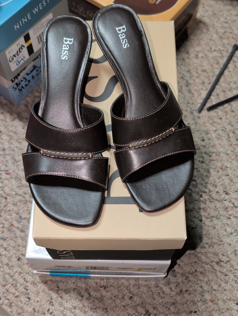 Bass Dark Brown Double-Strap Leather Slide Mules 6.5M
